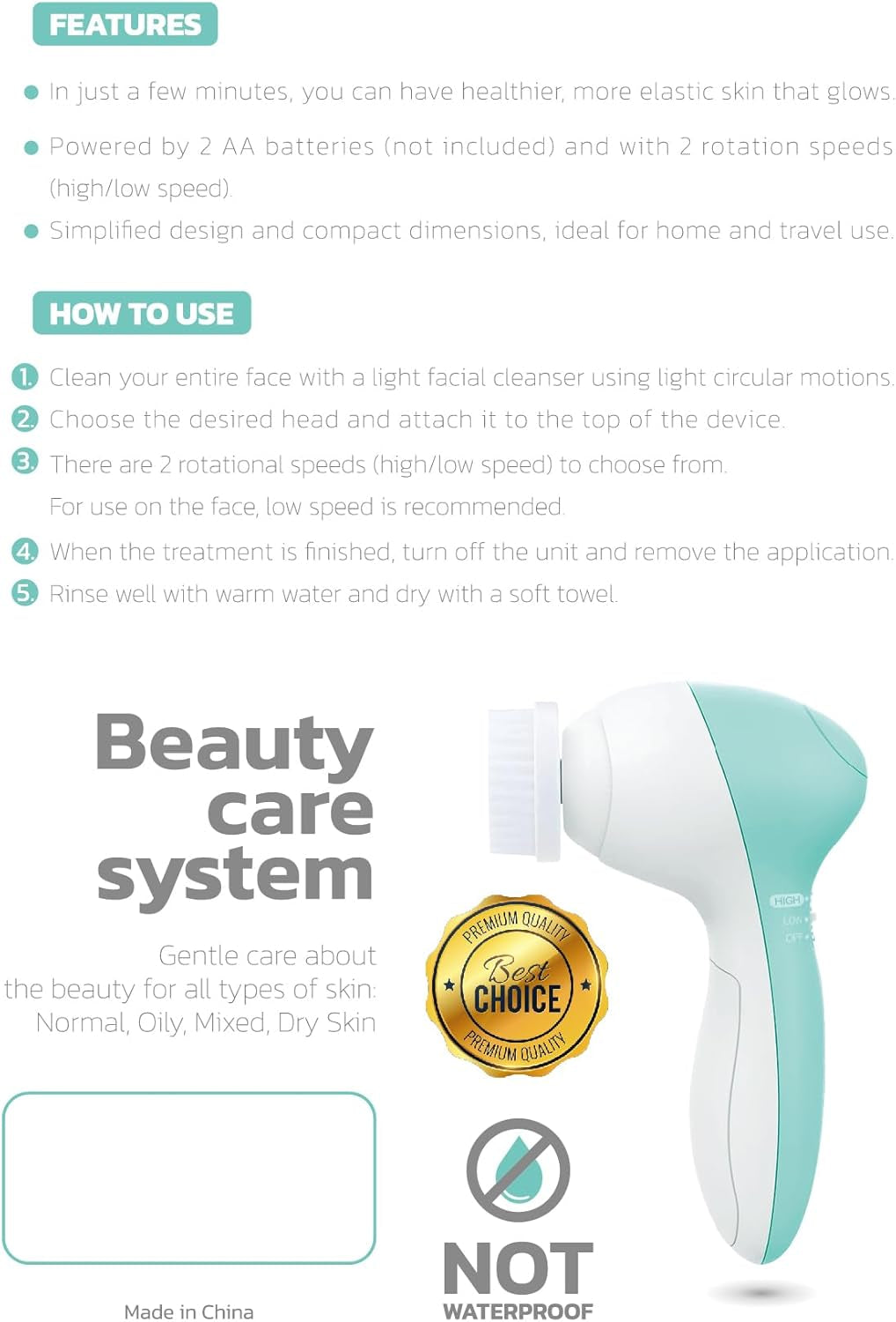 ONLY FOR USA Face Scrubber | Facial Cleansing Brush Exfoliator Skin Care Products Beauty Products Powered Electric Wash Exfoliating Spin Cleanser Cleaning Scrub Including 7 Heads (Opal)