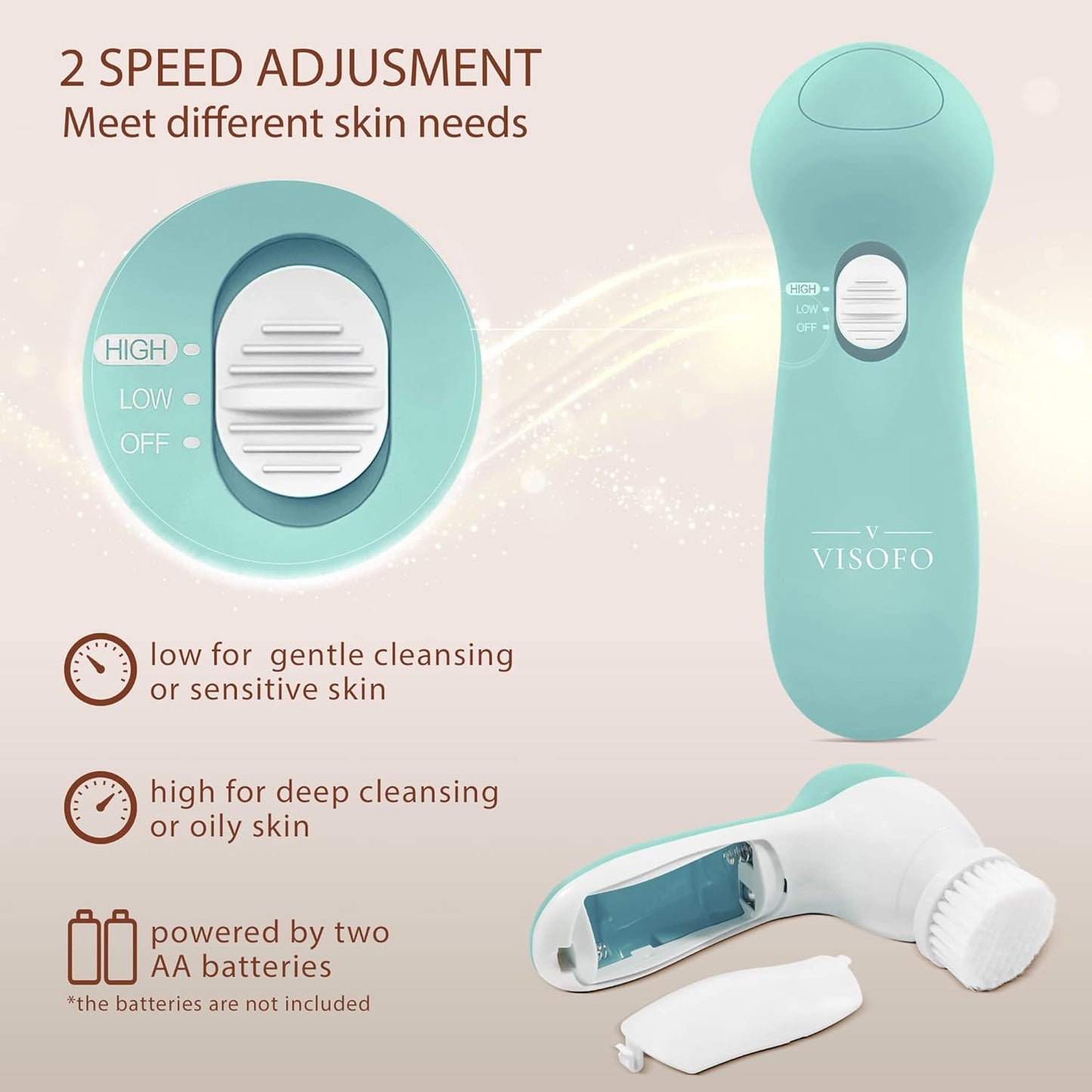 ONLY FOR USA Face Scrubber | Facial Cleansing Brush Exfoliator Skin Care Products Beauty Products Powered Electric Wash Exfoliating Spin Cleanser Cleaning Scrub Including 7 Heads (Opal)