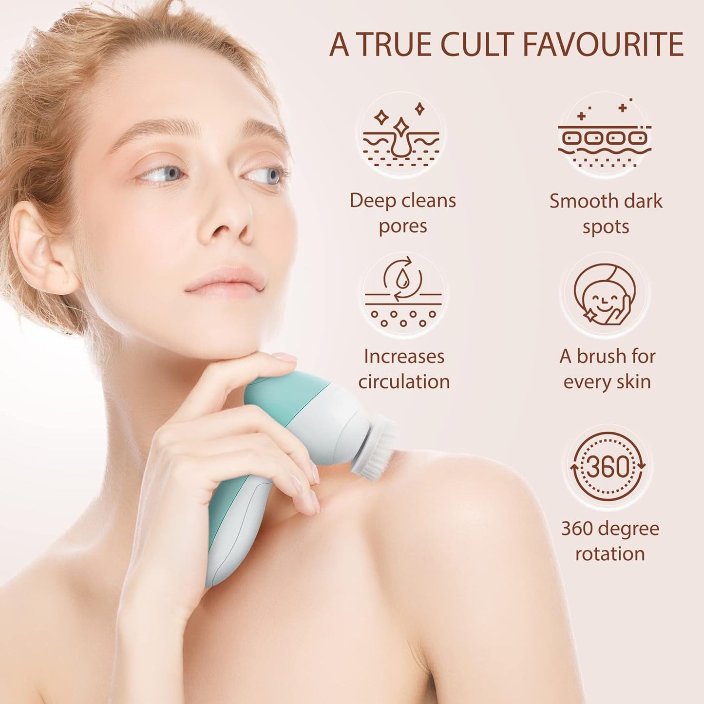 ONLY FOR USA Face Scrubber | Facial Cleansing Brush Exfoliator Skin Care Products Beauty Products Powered Electric Wash Exfoliating Spin Cleanser Cleaning Scrub Including 7 Heads (Opal)