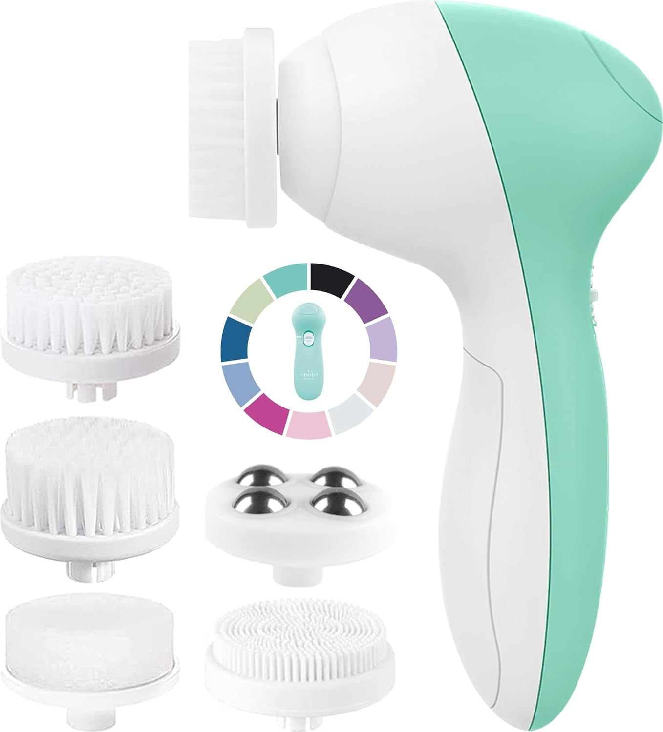 ONLY FOR USA Face Scrubber | Facial Cleansing Brush Exfoliator Skin Care Products Beauty Products Powered Electric Wash Exfoliating Spin Cleanser Cleaning Scrub Including 7 Heads (Opal)
