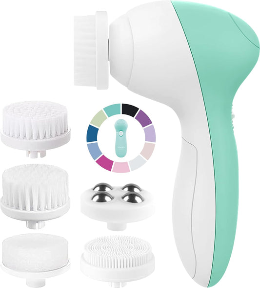 ONLY FOR USA Face Scrubber | Facial Cleansing Brush Exfoliator Skin Care Products Beauty Products Powered Electric Wash Exfoliating Spin Cleanser Cleaning Scrub Including 7 Heads (Opal)